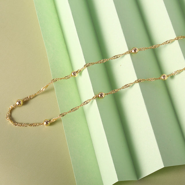 Collar Con Bolitas Chapado En Oro De 14K, Cadena Elegante Y Sencillo