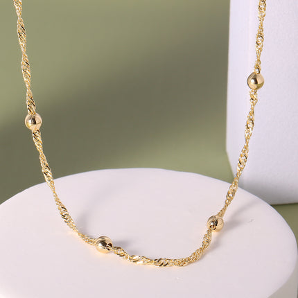 Collar Con Bolitas Chapado En Oro De 14K, Cadena Elegante Y Sencillo