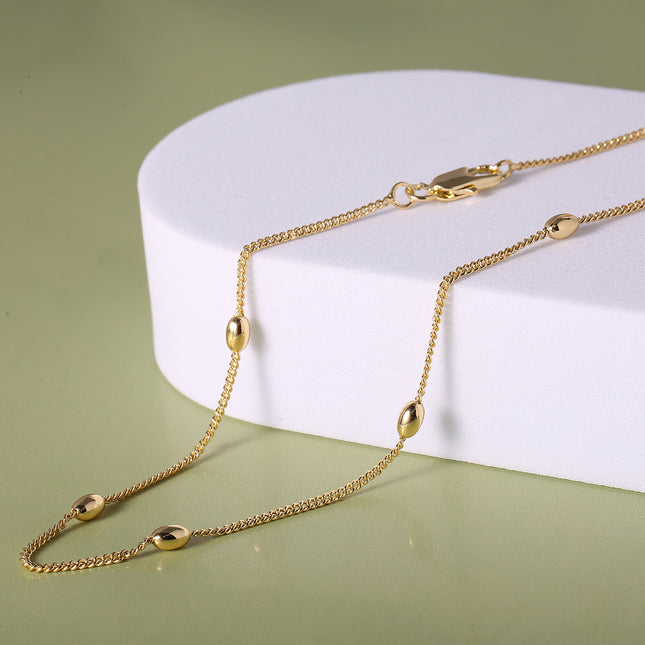 Collar De Cadena De Clavícula Con Eslabones Y Pequeñas Cuentas Doradas De 14K