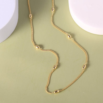 Collar De Cadena De Clavícula Con Eslabones Y Pequeñas Cuentas Doradas De 14K