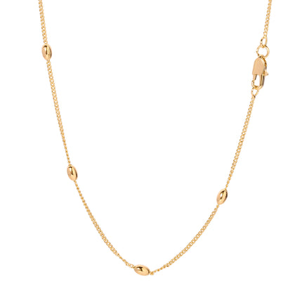 Collar De Cadena De Clavícula Con Eslabones Y Pequeñas Cuentas Doradas De 14K