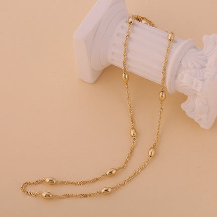 Collar Oro De 14K Cadena De Ondas y Cuentas Ovaladas