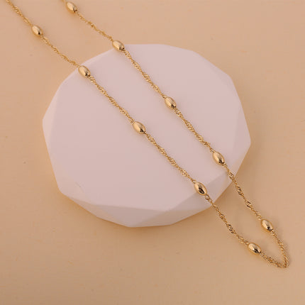 Collar Oro De 14K Cadena De Ondas y Cuentas Ovaladas