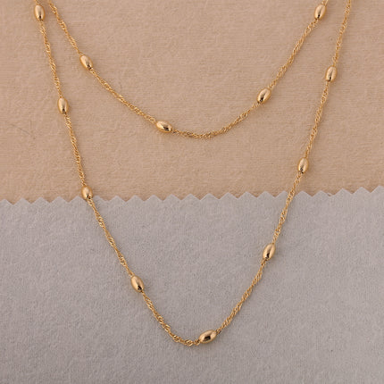 Collar Oro De 14K Cadena De Ondas y Cuentas Ovaladas