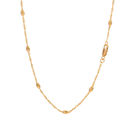 Collar Oro De 14K Cadena De Ondas y Cuentas Ovaladas