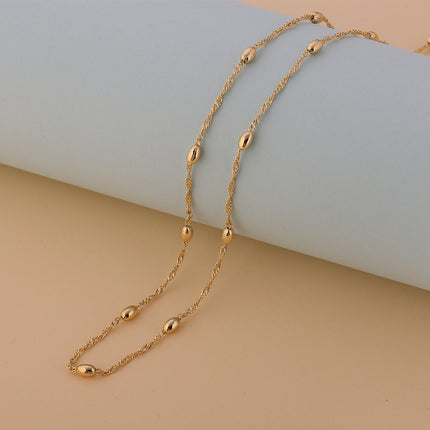 Collar Oro De 14K Cadena De Ondas y Cuentas Ovaladas