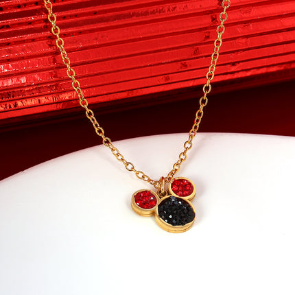 Collar Con Colgante De Cabeza De Mickey Con Circonitas Rojo Y Negro