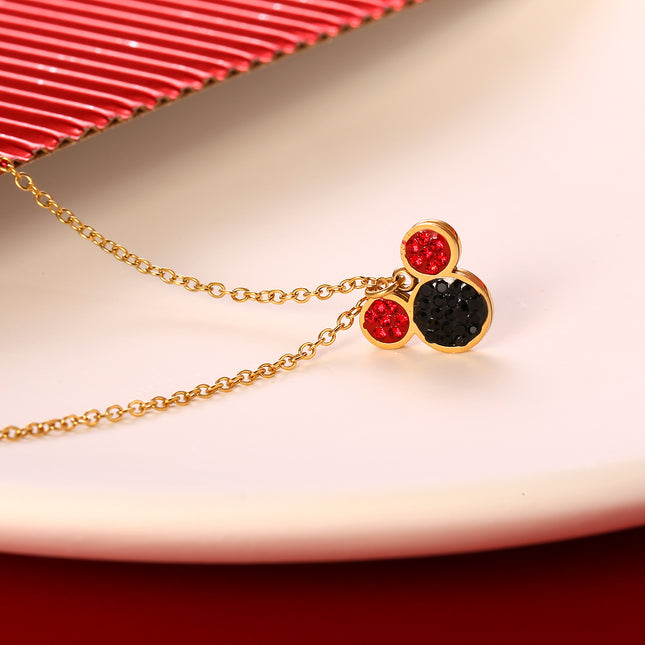 Collar Con Colgante De Cabeza De Mickey Con Circonitas Rojo Y Negro