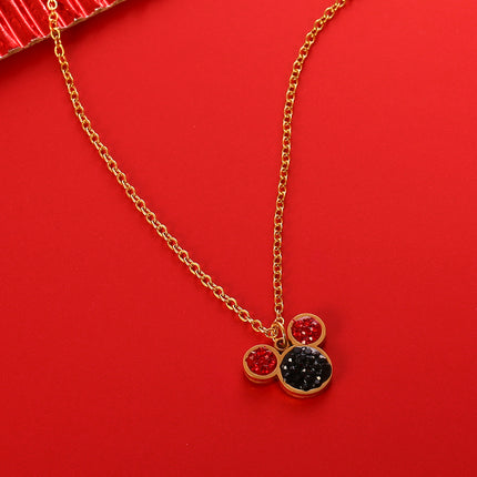 Collar Con Colgante De Cabeza De Mickey Con Circonitas Rojo Y Negro