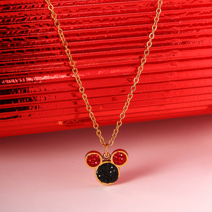 Collar Con Colgante De Cabeza De Mickey Con Circonitas Rojo Y Negro