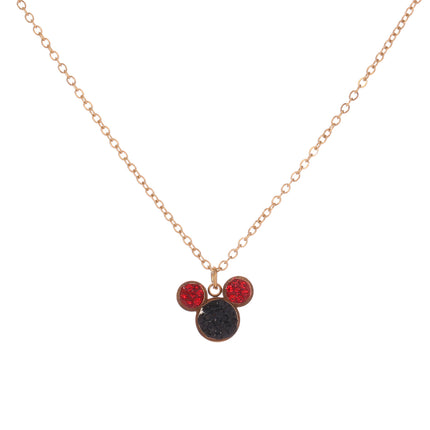 Collar Con Colgante De Cabeza De Mickey Con Circonitas Rojo Y Negro