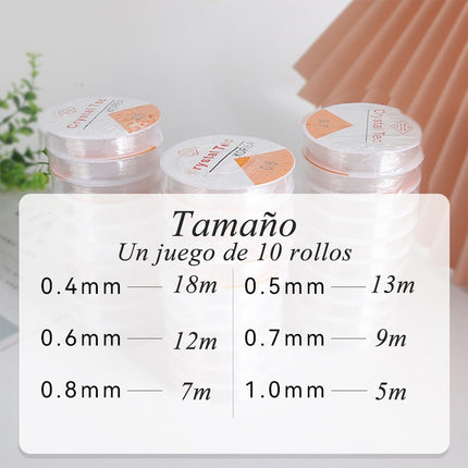 Hilo Elástico Transparente Para Bisutería, 0.4mm-1.0mm, Paquete De 10 Rollos