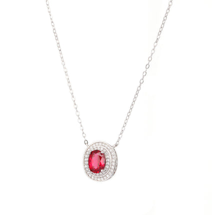 Collar Elegante Con Rubí Ovalado Y Moissanita En Plata 925