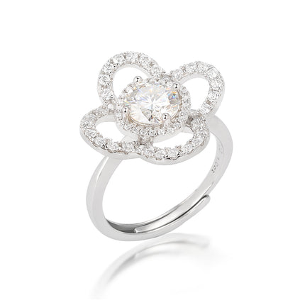 Anillo De Moissanita En Forma De Trébol De Cuatro Hojas De Plata 925