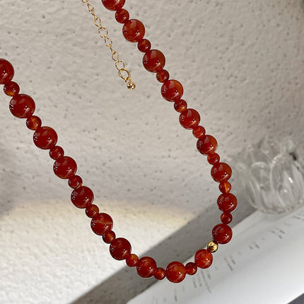 Collar De Cuentas De Ágata Roja, Elegante Clásica Y Estilo Retro