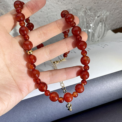 Collar De Cuentas De Ágata Roja, Elegante Clásica Y Estilo Retro