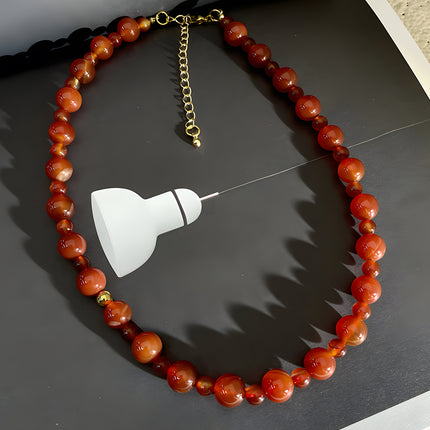 Collar De Cuentas De Ágata Roja, Elegante Clásica Y Estilo Retro