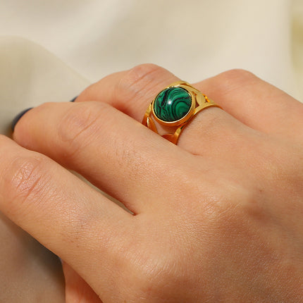 Anillos De Acero Inoxidable Con Piedra Natural Verde Elegante