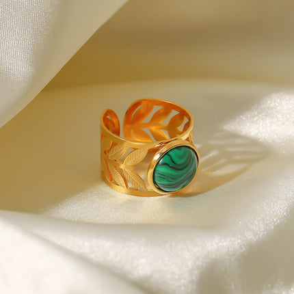 Anillos De Acero Inoxidable Con Piedra Natural Verde Elegante