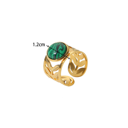 Anillos De Acero Inoxidable Con Piedra Natural Verde Elegante