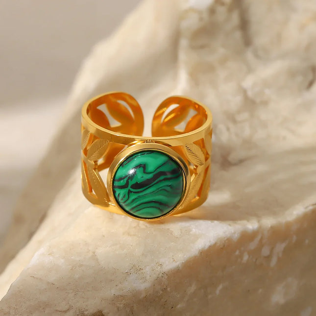 Anillos De Acero Inoxidable Con Piedra Natural Verde Elegante