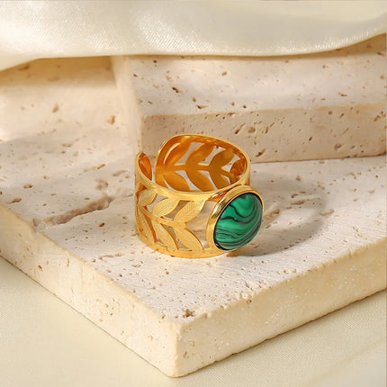 Anillos De Acero Inoxidable Con Piedra Natural Verde Elegante
