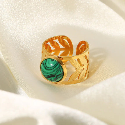 Anillos De Acero Inoxidable Con Piedra Natural Verde Elegante
