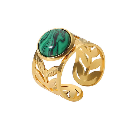 Anillos De Acero Inoxidable Con Piedra Natural Verde Elegante