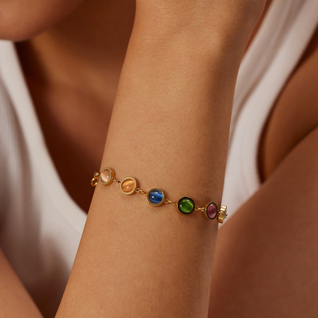 Pulsera De Acero Inoxidable Con Piedra Multicolor, Estilo INS