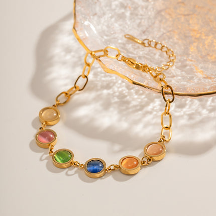 Pulsera De Acero Inoxidable Con Piedra Multicolor, Estilo INS