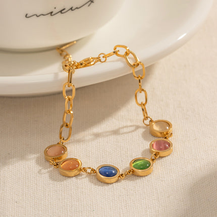 Pulsera De Acero Inoxidable Con Piedra Multicolor, Estilo INS