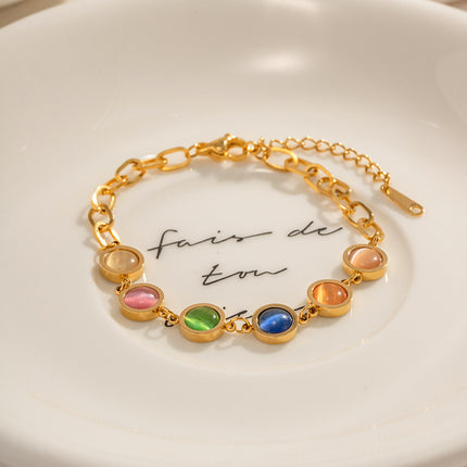 Pulsera De Acero Inoxidable Con Piedra Multicolor, Estilo INS