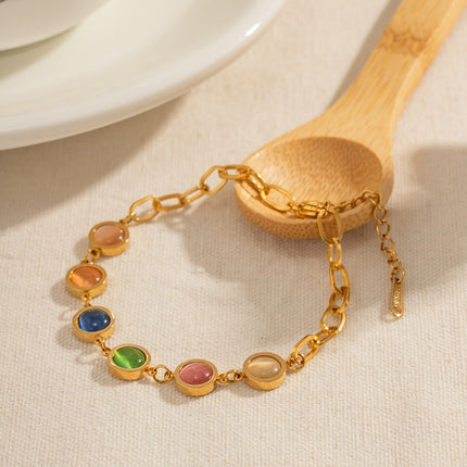 Pulsera De Acero Inoxidable Con Piedra Multicolor, Estilo INS