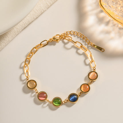 Pulsera De Acero Inoxidable Con Piedra Multicolor, Estilo INS