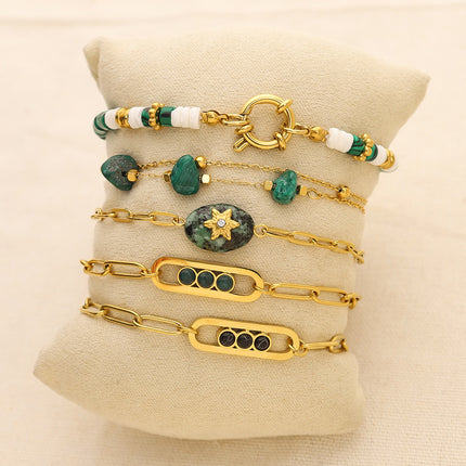 Pulsera De Piedra Natural Con Acero De Titanio, Estilo Vintage