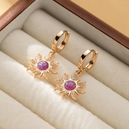 Aretes De Cobre Con Ópalo Multicolor Y Circonitas Estilo Único