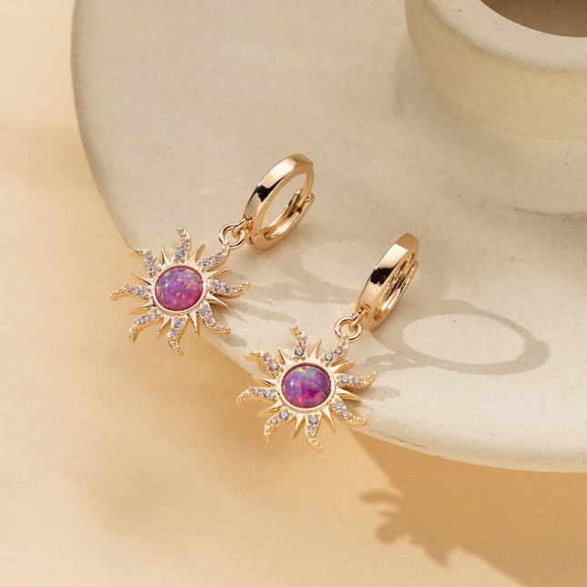 Aretes De Cobre Con Ópalo Multicolor Y Circonitas Estilo Único