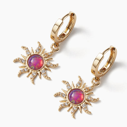 Aretes De Cobre Con Ópalo Multicolor Y Circonitas Estilo Único