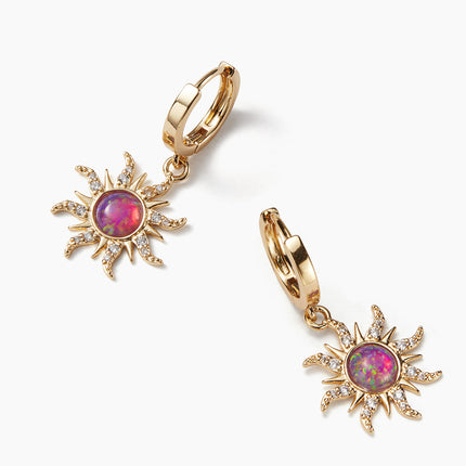 Aretes De Cobre Con Ópalo Multicolor Y Circonitas Estilo Único