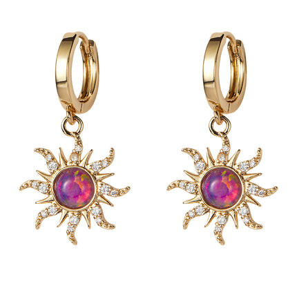 Aretes De Cobre Con Ópalo Multicolor Y Circonitas Estilo Único