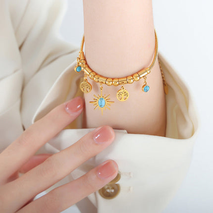 Collar Y Pulsera Bohemio De Acero Titanio Chapado En Oro 18K