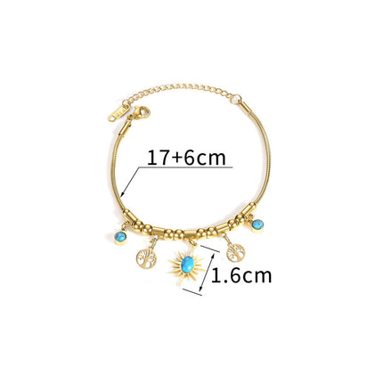 Collar Y Pulsera Bohemio De Acero Titanio Chapado En Oro 18K