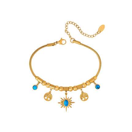 Collar Y Pulsera Bohemio De Acero Titanio Chapado En Oro 18K