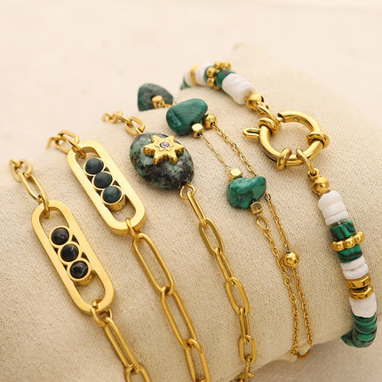 Pulsera De Piedra Natural Con Acero De Titanio, Estilo Vintage