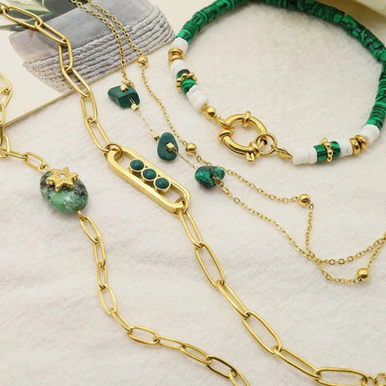 Pulsera De Piedra Natural Con Acero De Titanio, Estilo Vintage
