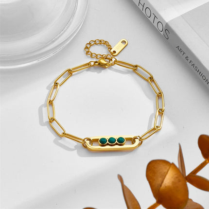Pulsera De Piedra Natural Con Acero De Titanio, Estilo Vintage