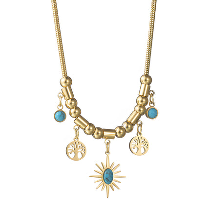 Collar Y Pulsera Bohemio De Acero Titanio Chapado En Oro 18K