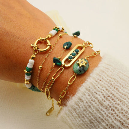 Pulsera De Piedra Natural Con Acero De Titanio, Estilo Vintage