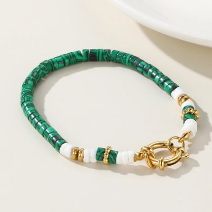 Pulsera De Piedra Natural Con Acero De Titanio, Estilo Vintage