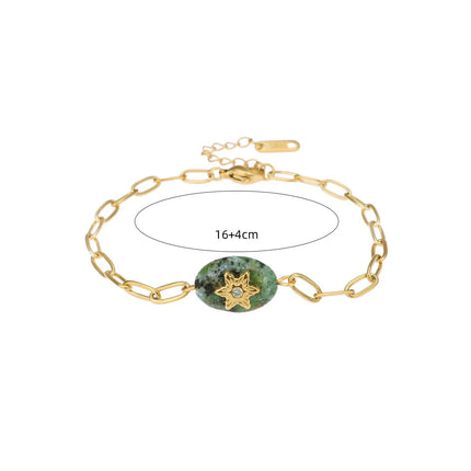 Pulsera De Piedra Natural Con Acero De Titanio, Estilo Vintage